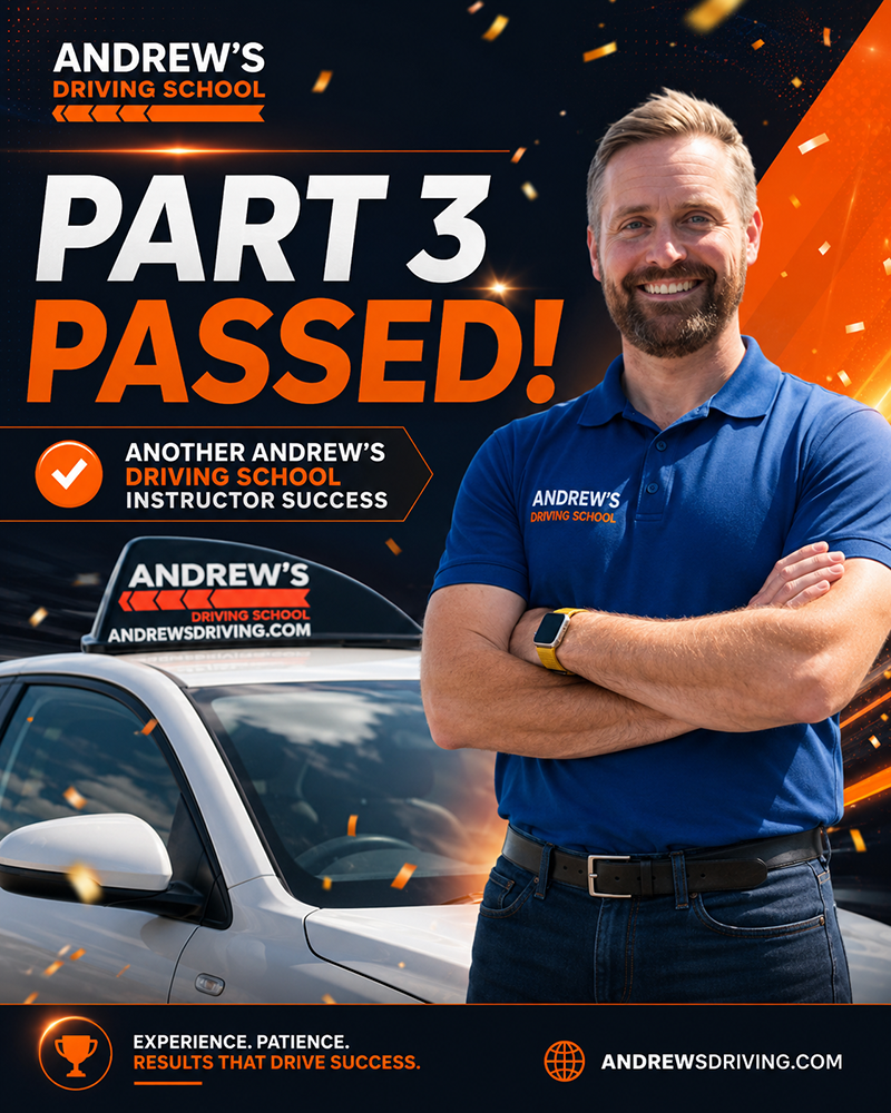 Paul after passing his ADI Part 3 following instructor training with Andrew's Driving School