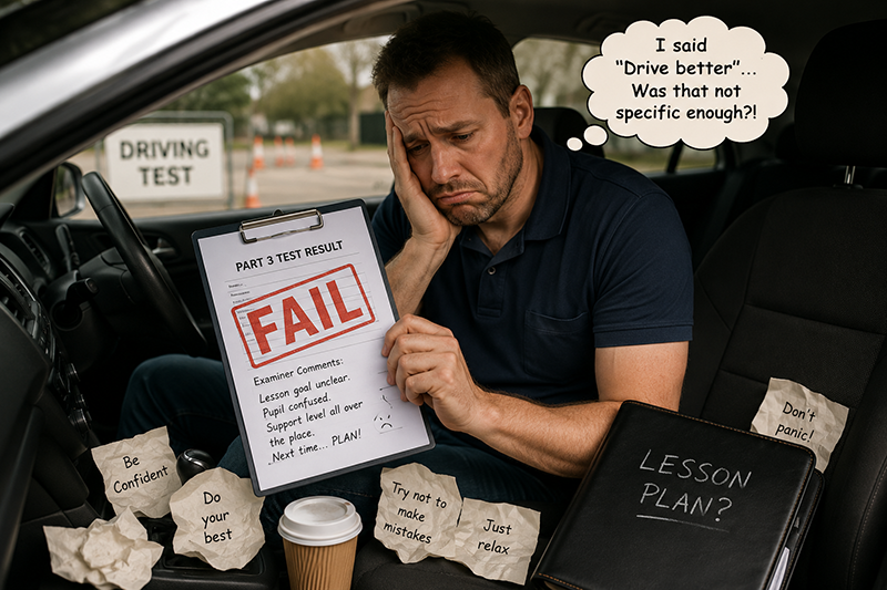 Driving instructor disappointed after an ADI Part 3 test where the lesson goal was too vague